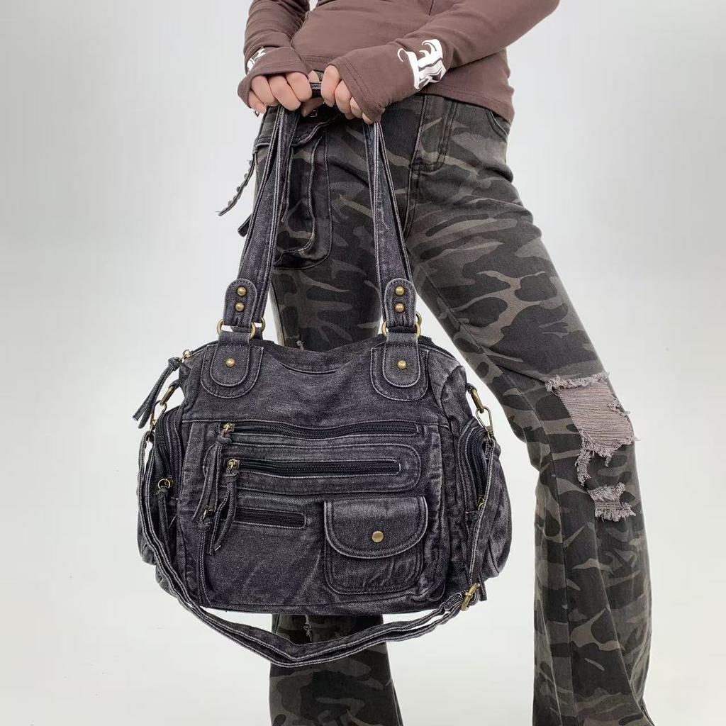 Damen Street Hottie Mehrere Taschen Gewaschene Lokomotive Tasche Große Kapazität Retro Umhängetasche
