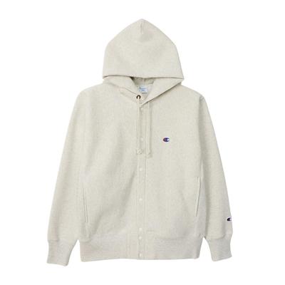 Sweat-shirt à capuche long brossé One Point Reverse Snap, avoine [Champion], manches, 325 g, doublure, logo, tissage(R) Sweat-shirt, C3-A120 Homme