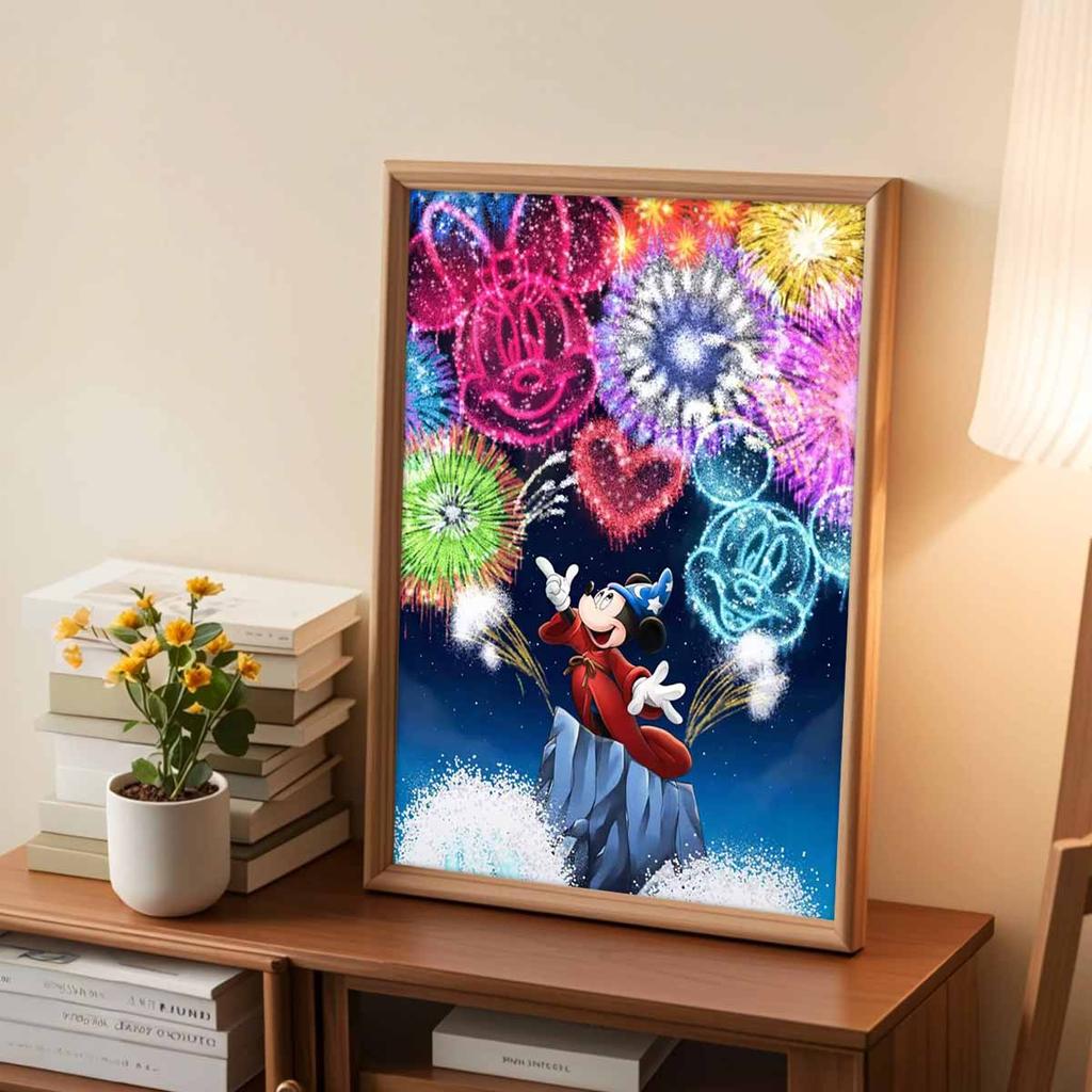 DIY Diamond Painting Mickey Sets Off Fireworks Cross Stitch Kit Mosaic Art Diamond Painting Full Circle Diamond Home Decoration