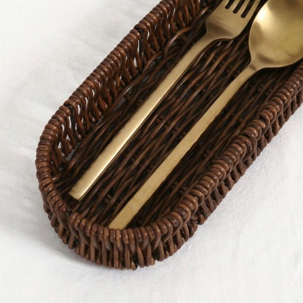Minimalistisches Tablett aus Kunstgeflecht, ovale Form, Schreibtisch-Ablagekörbe, Küchenutensilien