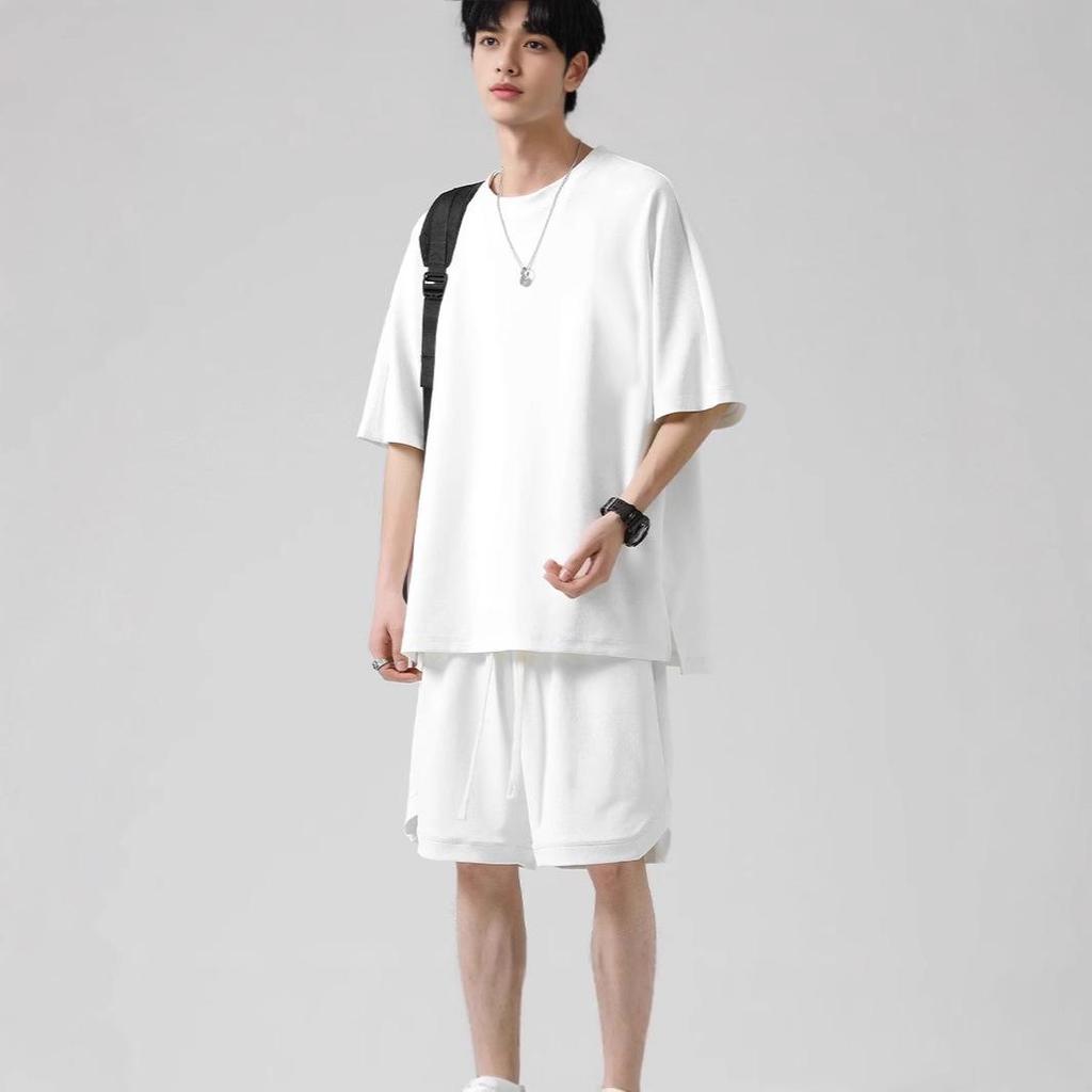 Plus Size 8XL Summer Sports Set: Lightweight Short Sleeve Shirt & Shorts for Men