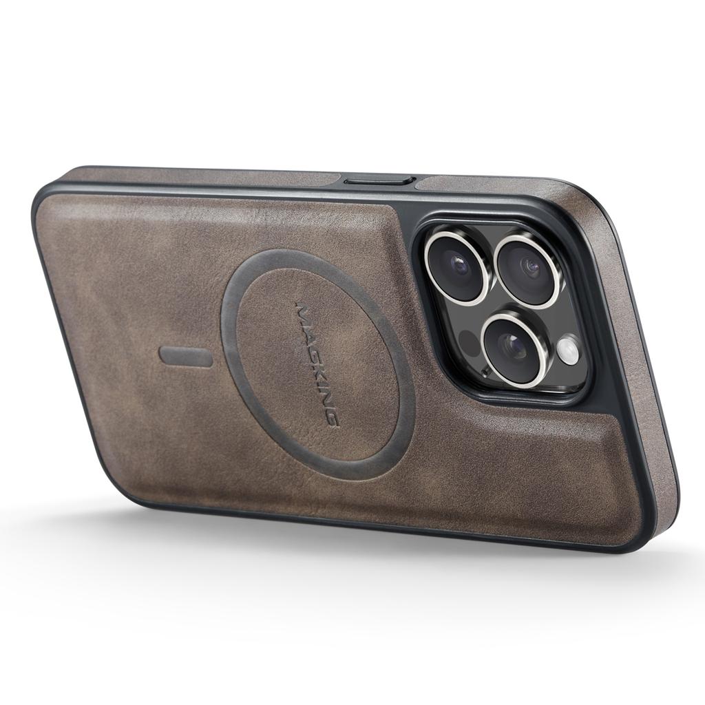 MAGKING K1 Serie Für iPhone 15 Pro Max Magnetische Hülle PC+TPU+PU Leder Stoßfeste Handyhülle