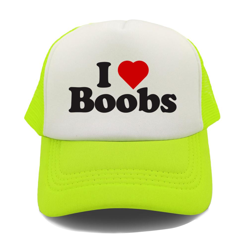 Funny I Love Heart Boobs Boobies Baseball Caps Summer Men Mesh Net Hat Joke Gifts Trucker Cap Outdoor Mesh Net Caps MZ079