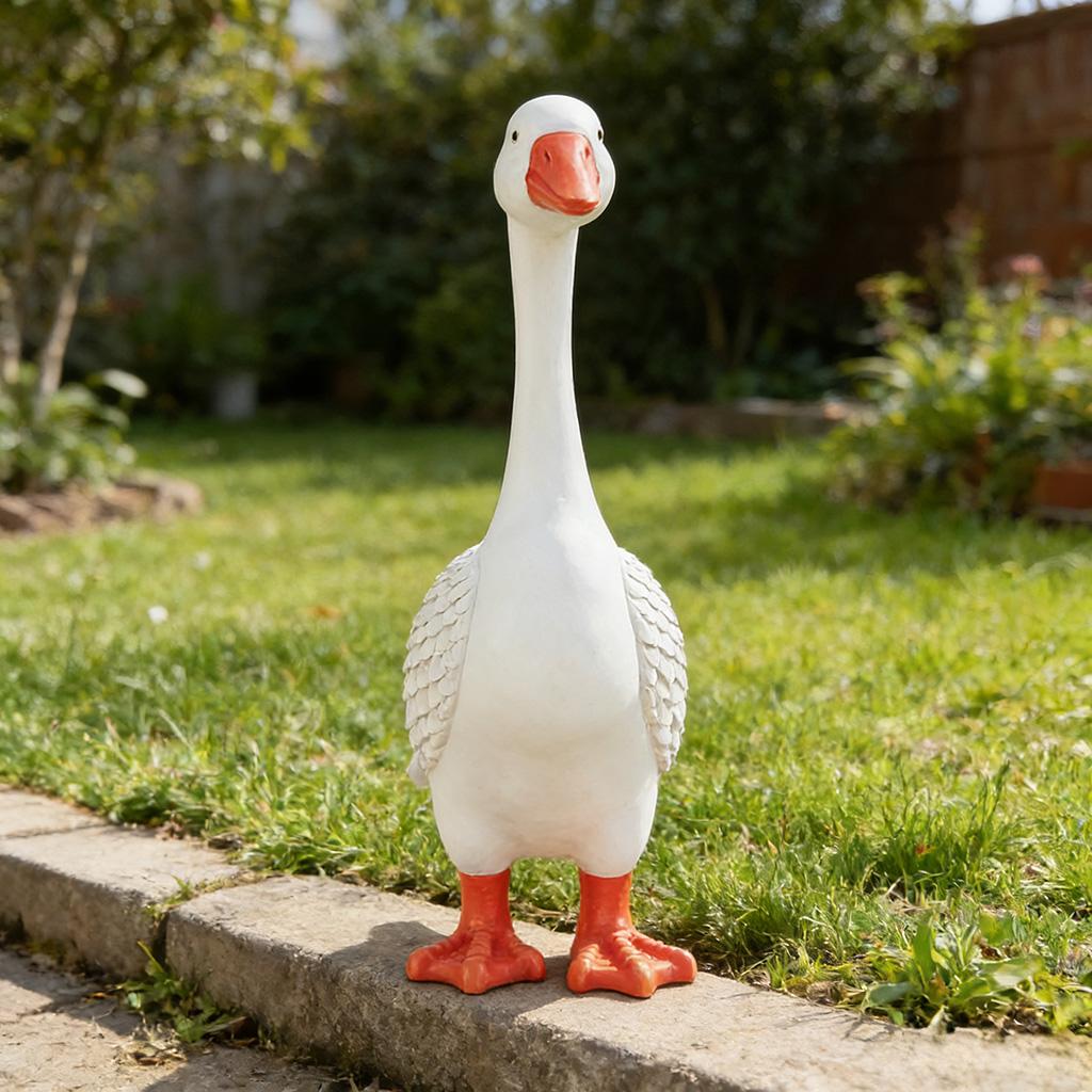 White Goose Garden Statue, Resin Duck Sculpture, Outdoor Yard Art Decor for Patio & Lawn