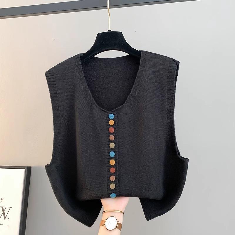 2025 Women’s Knitted V-Neck Cardigan Vest - Sleeveless, Loose Fit for Spring & Autumn