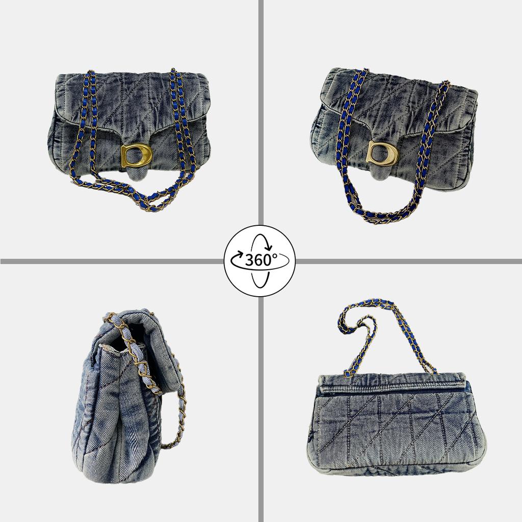 Borsa a tracolla in denim effetto invecchiato stile Hg Kg Retro per donna Nuova moda Estate 2026 Borsa a tracolla versatile da pendolare Borsa per telefono con catena Quotidiano Lavoro a