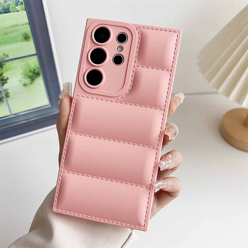 

Luxury Puffer Down Jacket Phone Case For Samsung S26 S25 S24 Plus Ultra A55 A35 A73 A53 A54 A52 A72 A34 A25 Soft Silicone Cover For Galaxy A32 4G