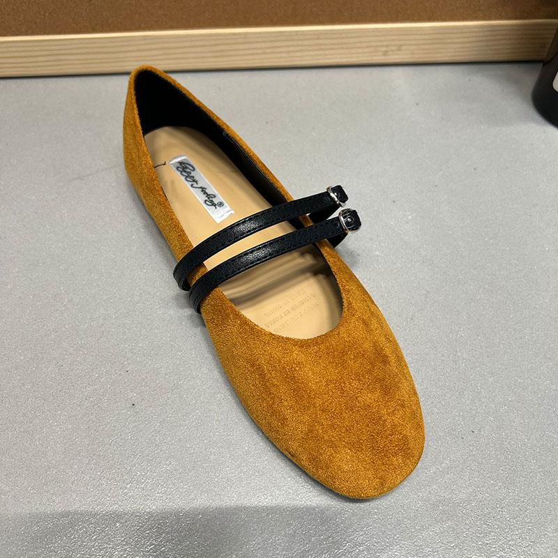 Fashion New Fashion Flock Women Ballet Flats Dance Shoes Round Toe Female Shallow Footwear Buckle Strap Ladies Mary Janes Flats Shoes