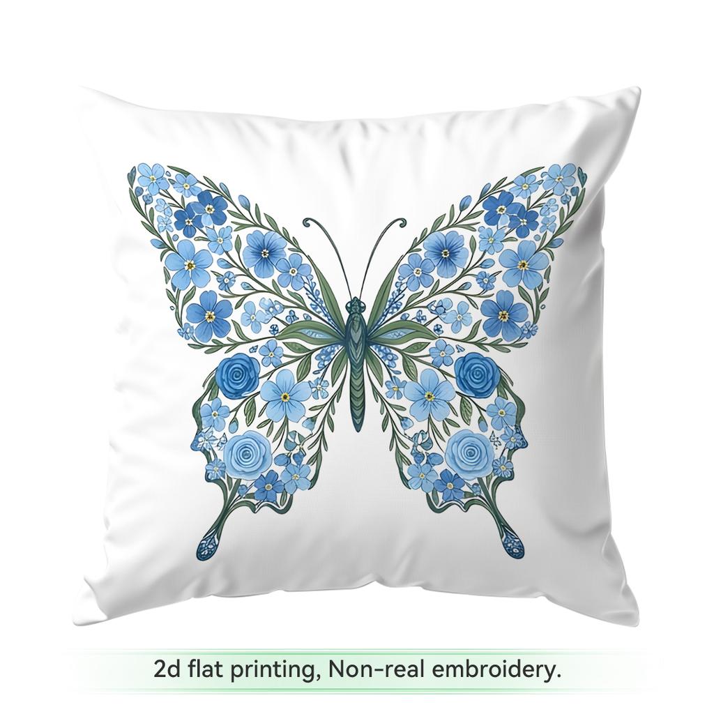 1pcs Blue Floral Butterfly Text Cushions Pillowcase Polyester Cushion Cover Throw Pillow Pillowcover Home Car Sofa Decor