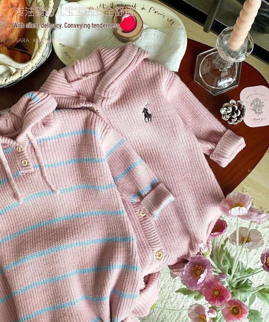 Pink Family Matching Hooded Sweater and Romper Set for Baby's First Hundred Days - Unisex Style for Boys and Girls