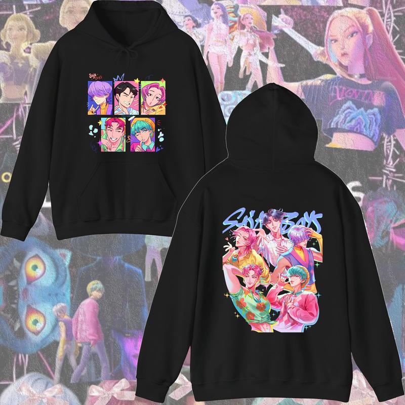 KPop Devil Hunter Sweatshirt Hooded Children's Spring and Autumn Outfit Rumi Mira Zoey Cartoon Anime Girl Long Sleeved Top