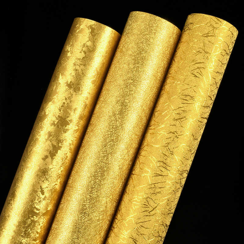 Shiny Golden Brushed Wallpaper Home Hotel Ceiling KTV Counter Gold Foil Wallpaper