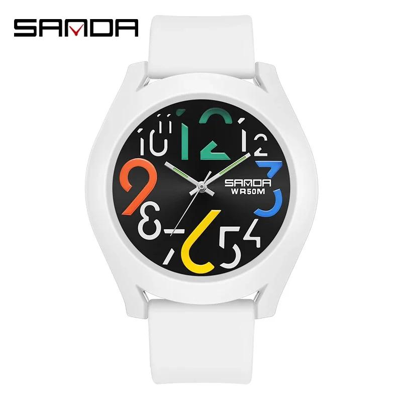 SANDA 9021 Clock Men'S Watch Silicone Strap Waterproof Watch Creative Simple Girls 'Watch New Fashion White Casual Quartz