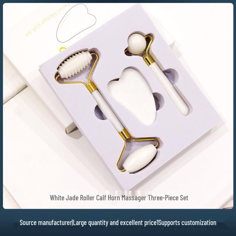 Natural Jade Roller & Gua Sha Set: Large Ball, Whitening Roller, Double-Headed Needle Massager - 3 Pieces
