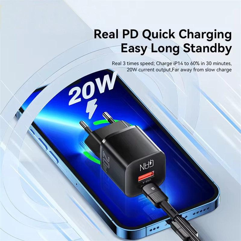 20W GaN USB-C PD Fast Charger, QC3.0 Quick Charger for iPhone 14/13/12/11 Pro Max/Mini, iPad, and More