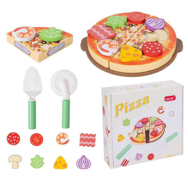 

Wooden Simulated Cutting Pizza Pretend Play Toy Educational Kitchen Cooking House Color Recognition Game for Kids 2 Years Gift