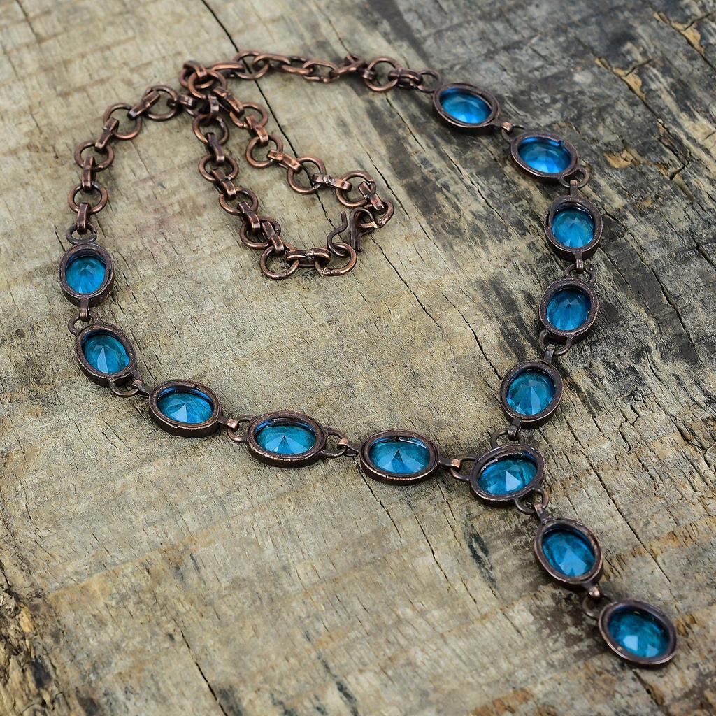 Faceted swiss blue topaz necklace electroformed copper gemstone necklace adjustable chain necklace handmade copper jewelry gifts for mother