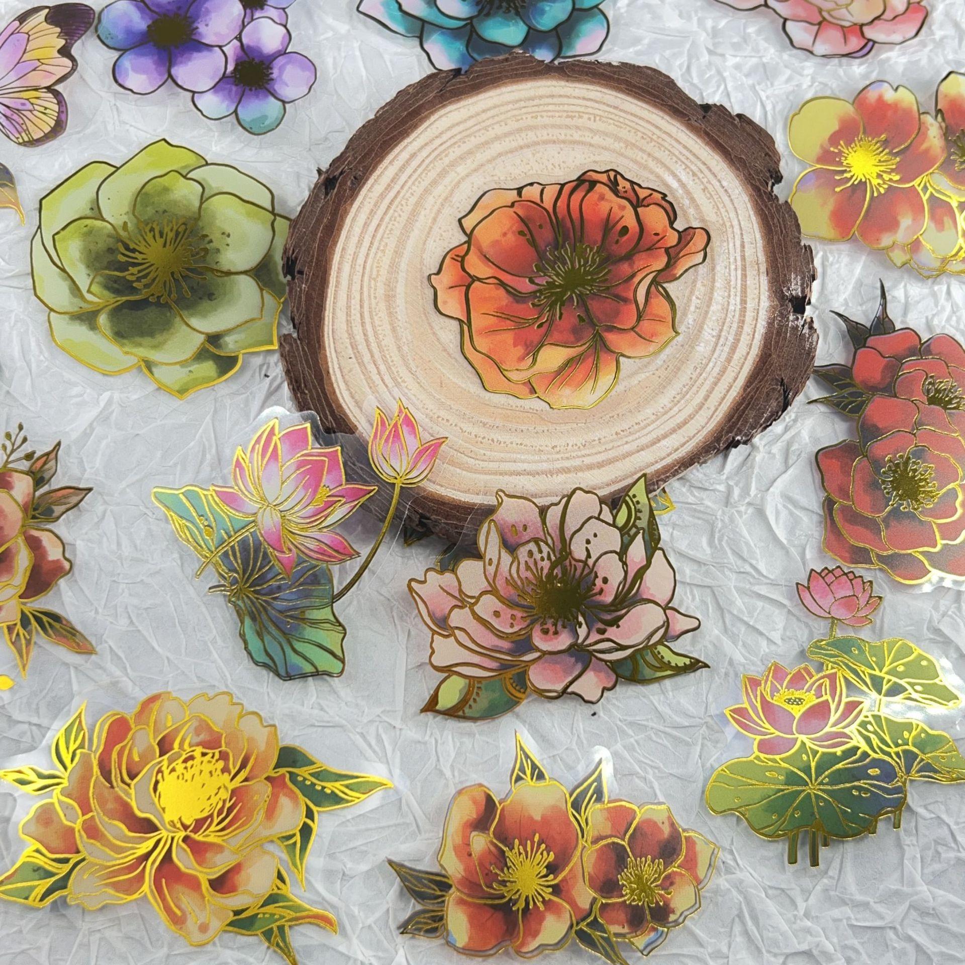 

50/100 Pcs Exquisite Art Gold Foil Floral Plastic PET Clear Waterproof Stickers for Phone Laptop File Holder Suitcase Headphone