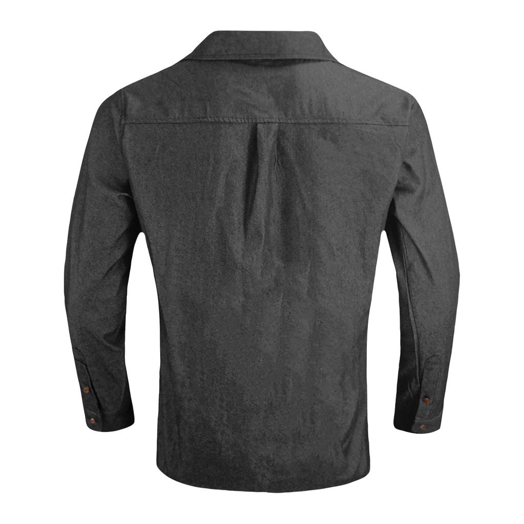 Men's Color Casual Loose Button-Down Collar Faux Pocket Long-Sleeved Shirt