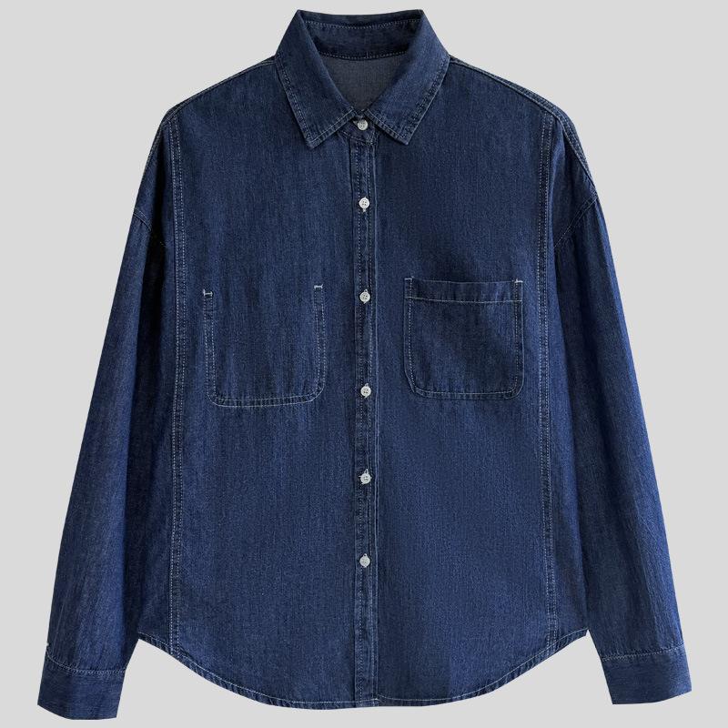 

Универсальная джинсовая рубашка женская в стиле ретро однотонная синяя рубашка маленький топ XXL темно-синий