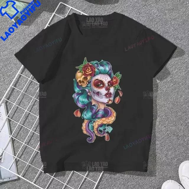 Skull Day Of The Dead Graphic T Shirts Skeleton Unisex Tshirts Mexican Heritage Flowers Black Tops Casual Kawaii Funny Clothes