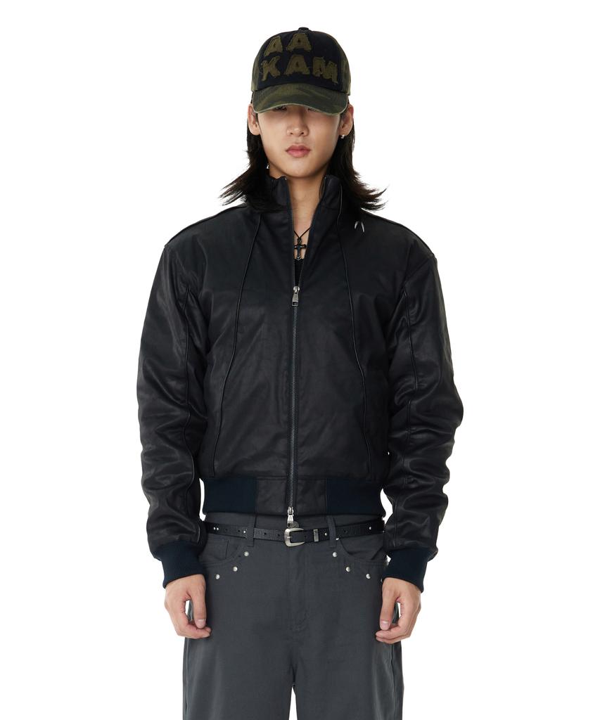 Aakam Piping Leather Blouson (Black)