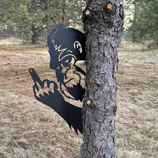 

Знак силуэта снежного человека Peek-a-Boo, металлический знак садового искусства, знак с защитным покрытием от непогоды, знак с изображением животных, наружное украшение для деревьев, заборов, газонов, патио B