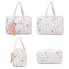 Floral Bear Shoulder Bag Large Capacity Quilted Baby Diaper Bag Travel Tote Bag Carry on Bag for Women
