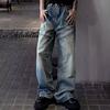 Damen High Waist Weite Beine Baggy Gewaschene Jeans