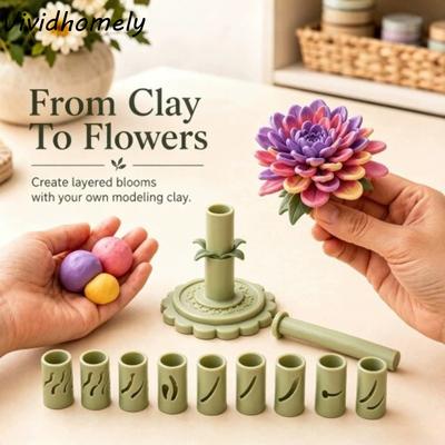 3D Printed Clay Flower Making Tool 9 Shaping Sleeves Handmade Clay Bloom Shaping Sleeves Multi-Cavity Hand DIY Petal Mold Set