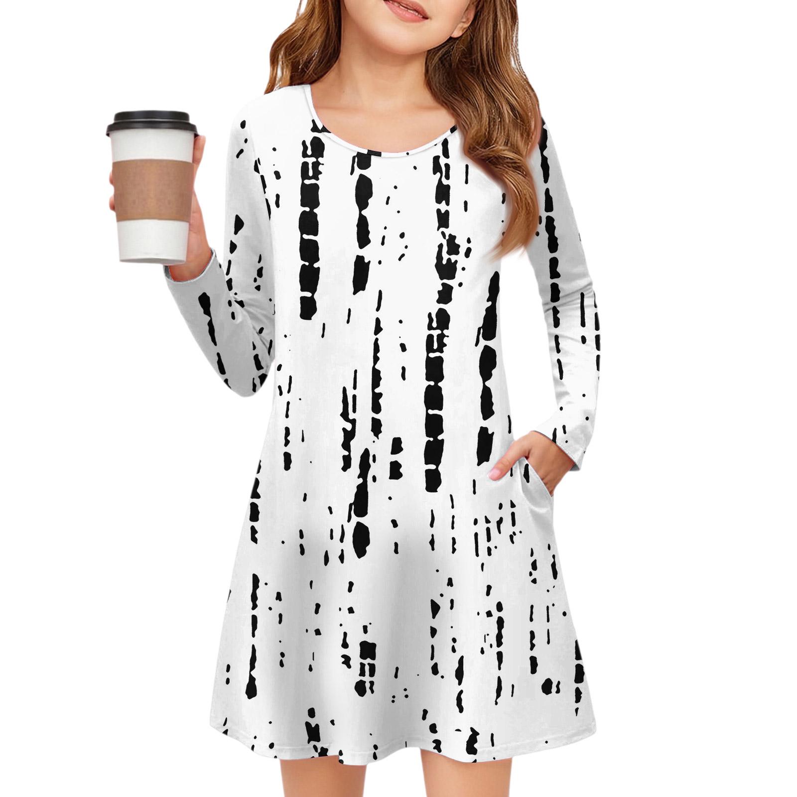 

Платье с длинным рукавом для девочек - Платье с цветными карманами 140 белый