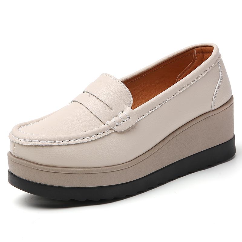 Ladies Platform Loafers Casual Elegant Black Leather Women Thick Sole Shake Shoe Plus Size