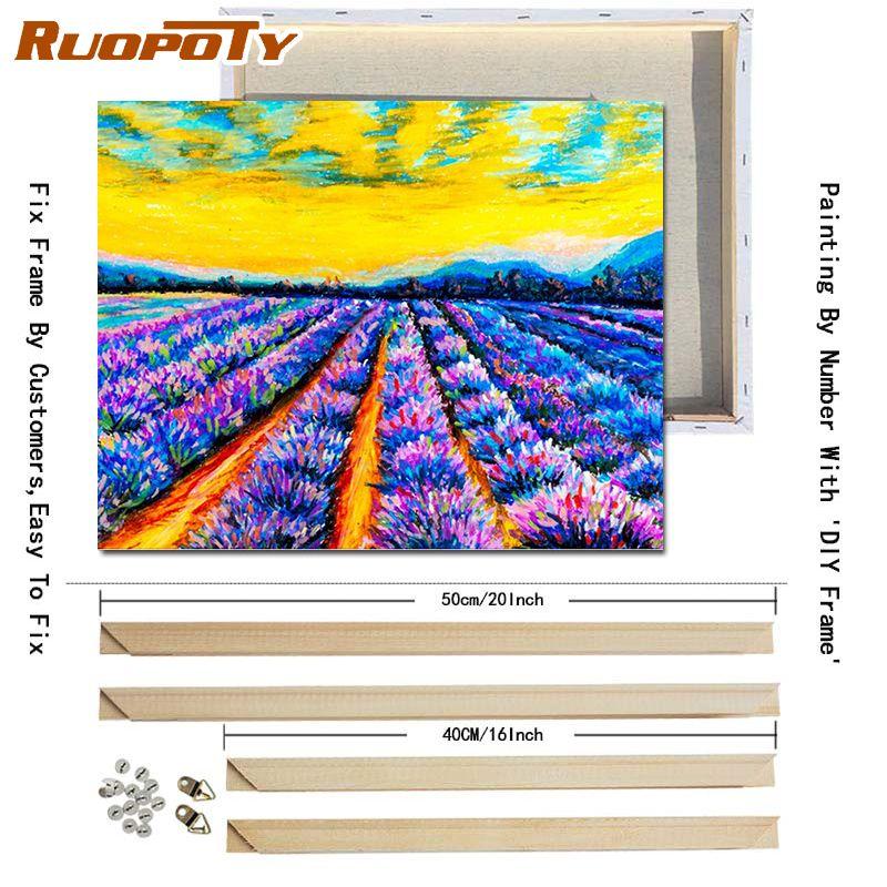 RUOPOTY Abstrakt by DIY-maleri etter tall Landsacpe-bilde Lerretsmaling Håndmalt for hjemmeinnredning 40x50 cm med gjør-det-selv-ramme