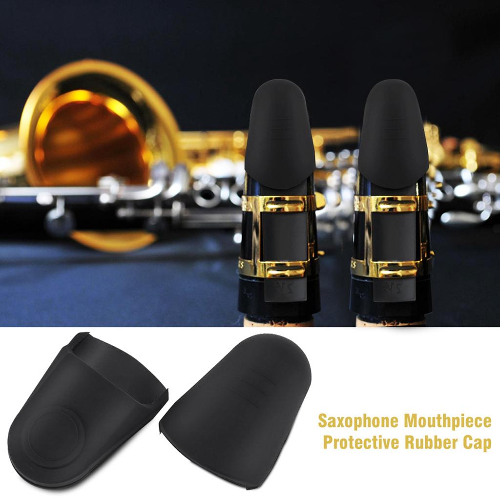 2Pcs Saxophone Clarinet Mouthpiece Protective Rubber Cap Sax Accessories (Black)