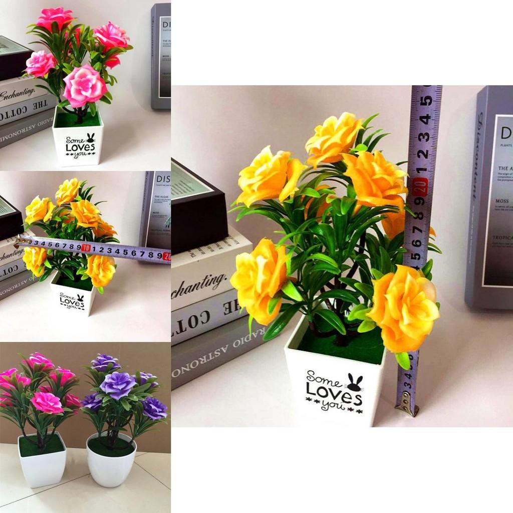 Artificial Rose Plant Decor With Plastic Construction For Home And Office Beautification