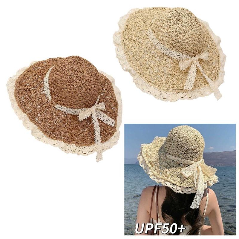 Stylish Summer Wide Brims Straw Hat With Pineapple Lace Bowknot For Women Breathable Outdoor Beach Sun Protection