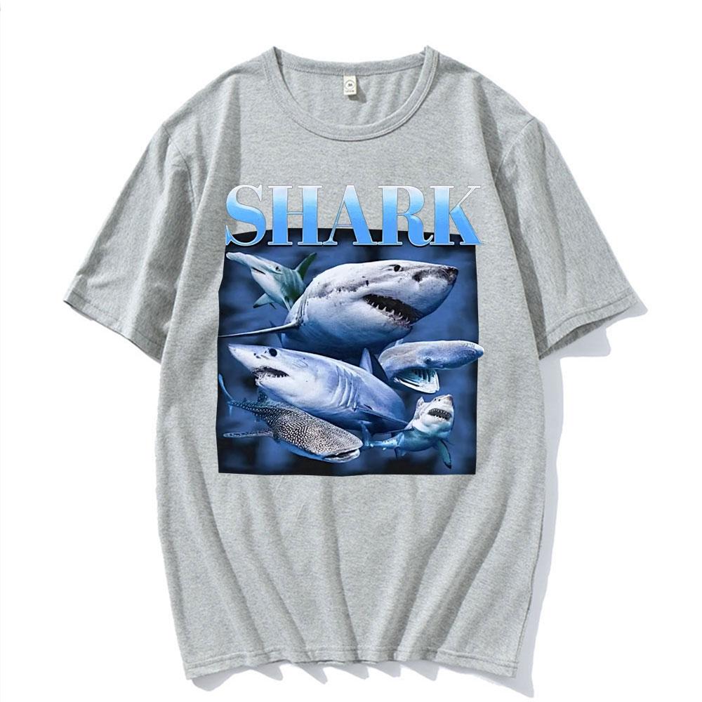 Funny Shark Vintage T-shirts Hammerhead Whale Great White Shark Animal Meme T Shirt Unisex Women Oversized 100% Cotton T-shirt Tops