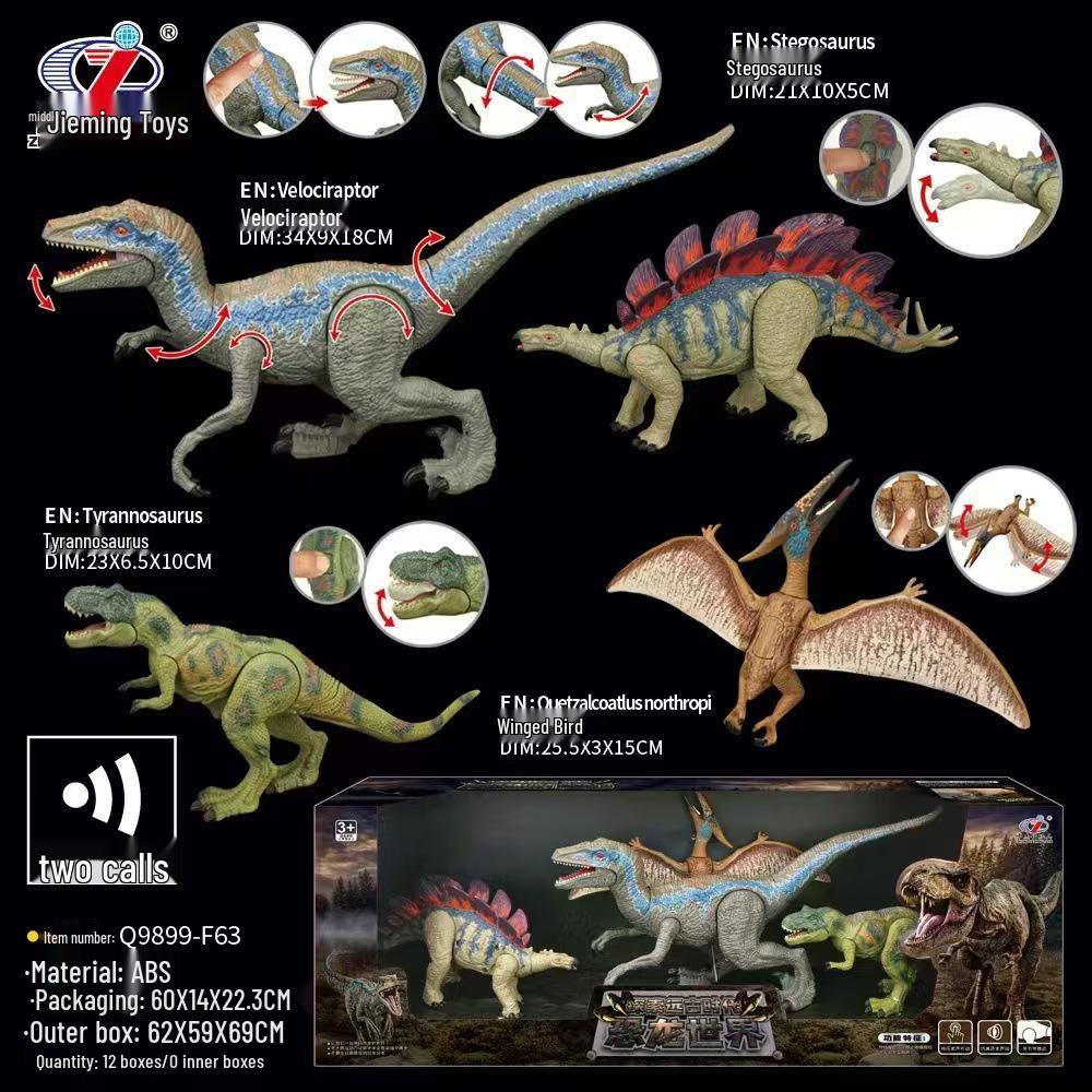 Movable Dinosaur Toy: Pterodactyl, Triceratops, & Tyrannosaurus Models with Open Mouth