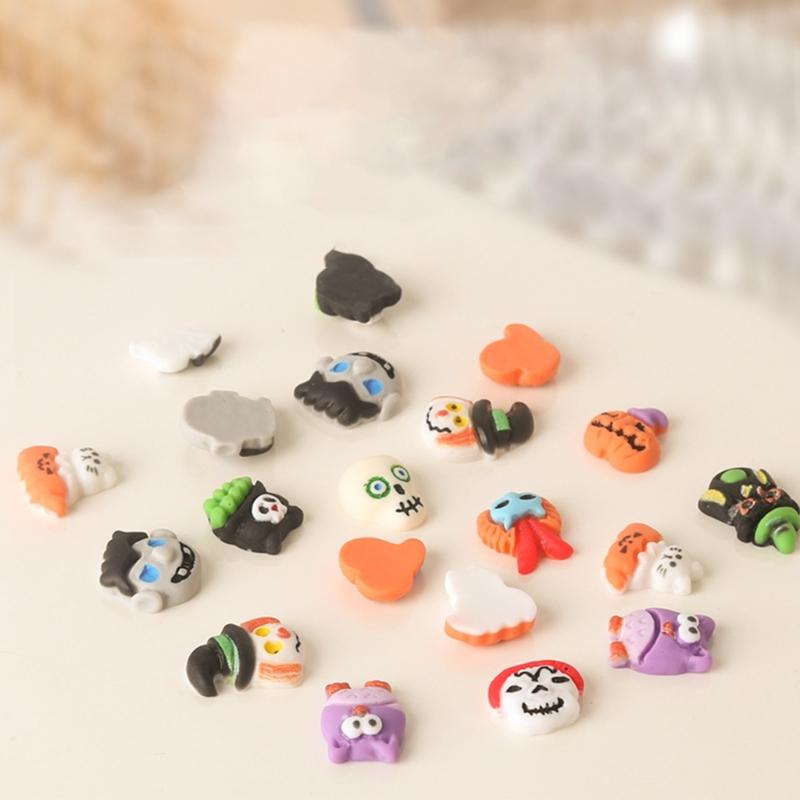 20 Pieces Halloween Resin Nail Charms Pumpkin Witch Skull Nail Art Decorations 3D Resin Nail Jewelry for Womens Girls