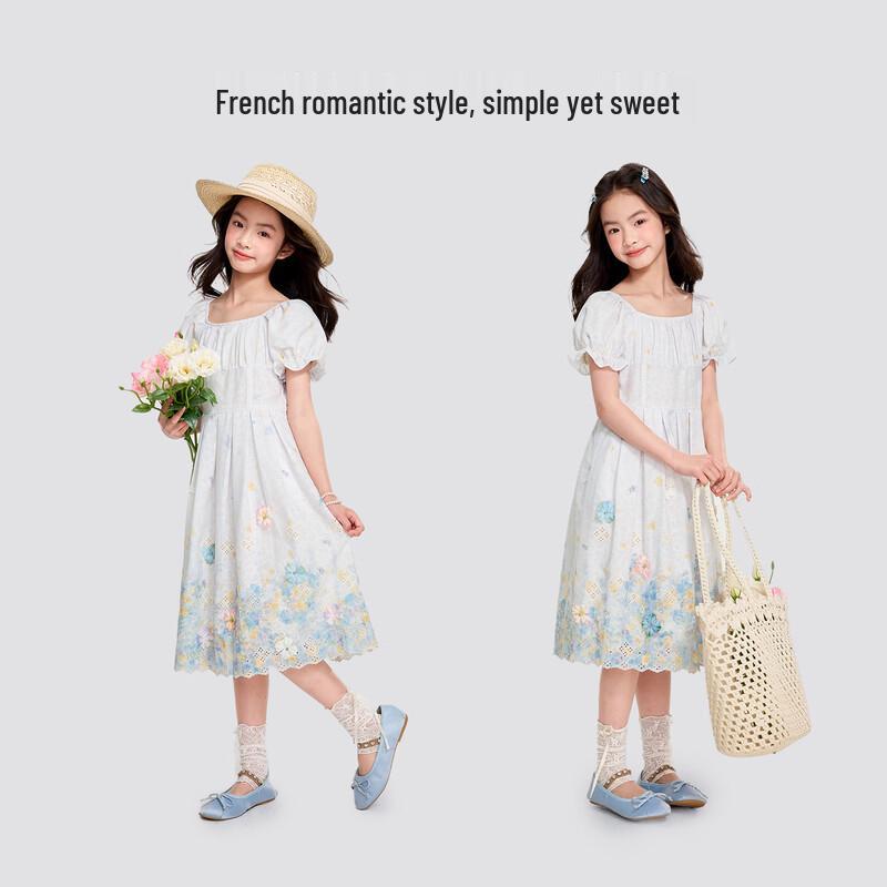 Girls' Summer Floral Puff Sleeve Princess Dress