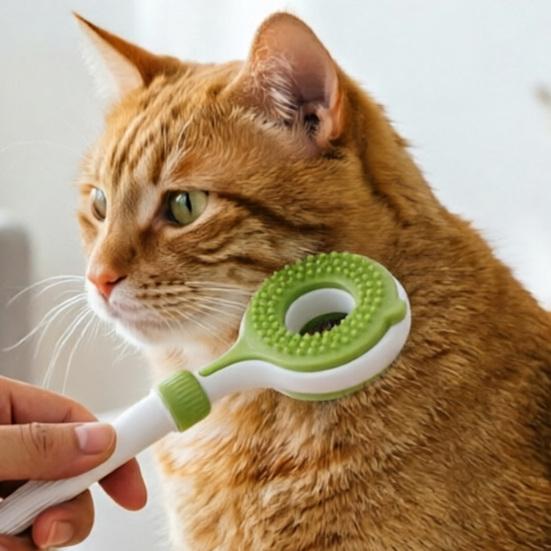 Retractable Cat Back Scratcher, Long Handle Cat Face Massager, Double-Sided Massage Head, Gentle Grooming Tool, 2-in-1 Cat Wand Toy for Indoor Cats