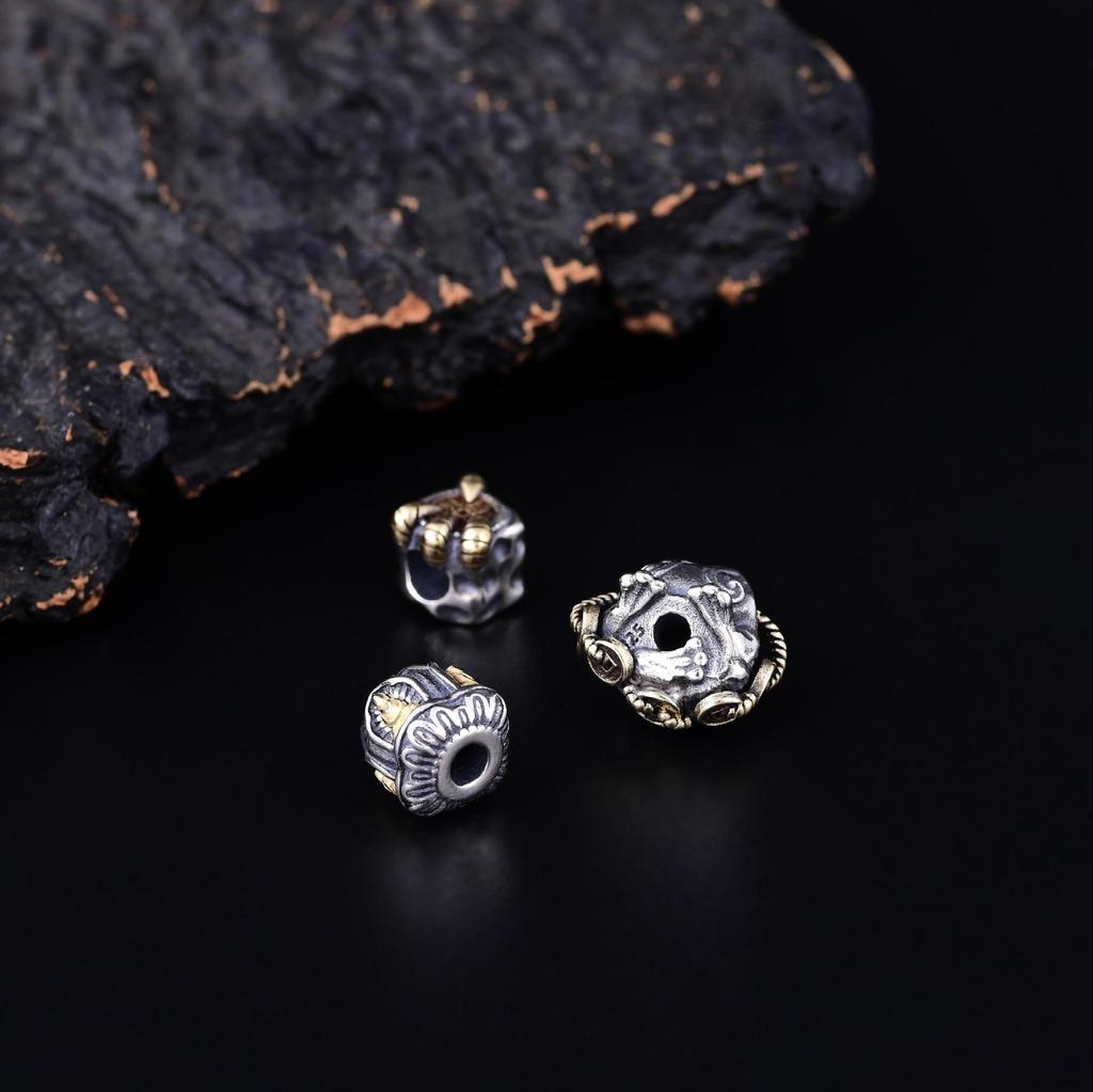 S925 Sterling Silver Copper Coin Toad No-Face Buddha Spacer Beads for DIY Prayer Beads and Accessories