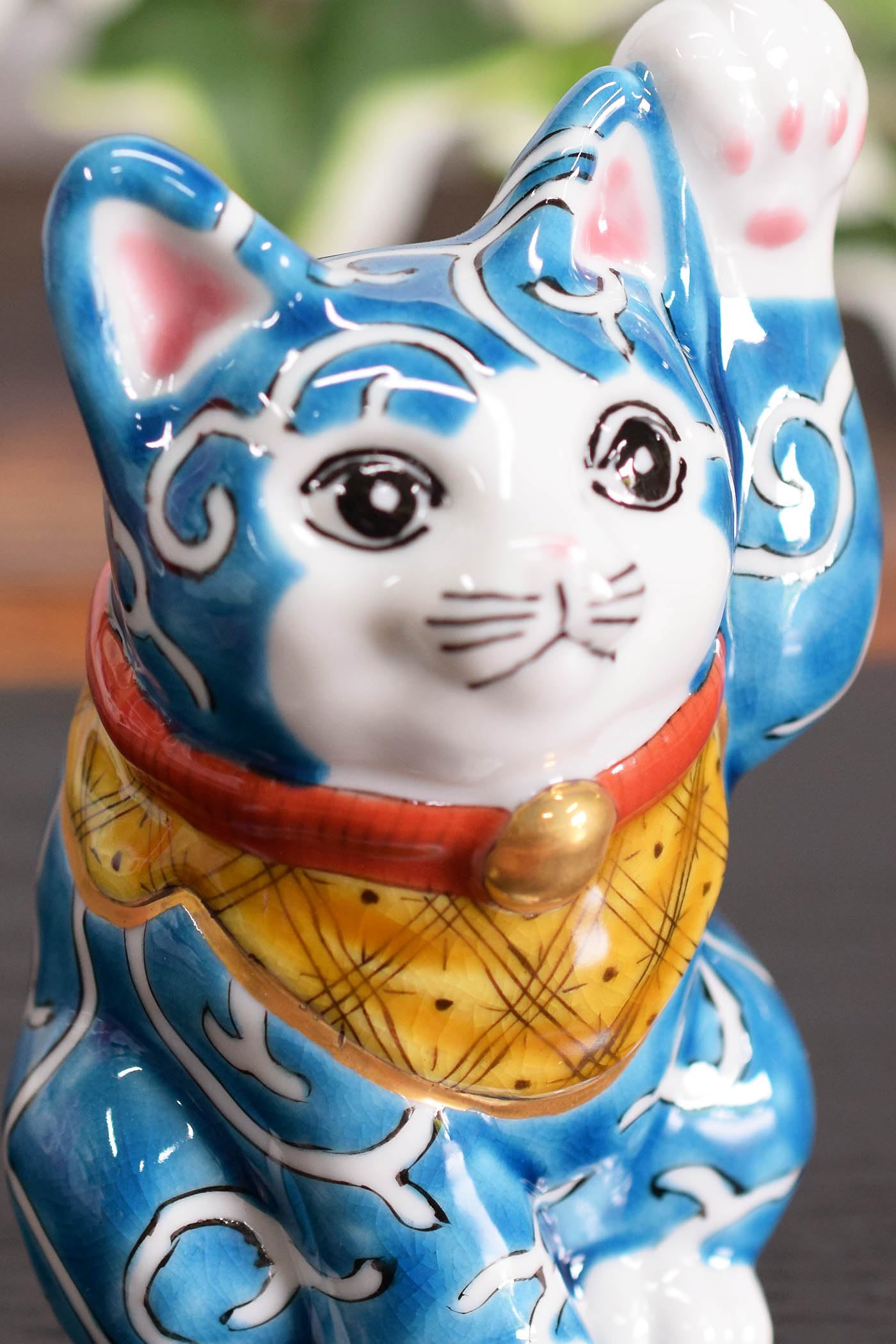 

Ceramic Kutani Colorful Arabesque Feng Good Japanese Interior Decor Maneki-neko Figurine, Ware, Left-Handed, Design, Shui, Luck, Style, синий