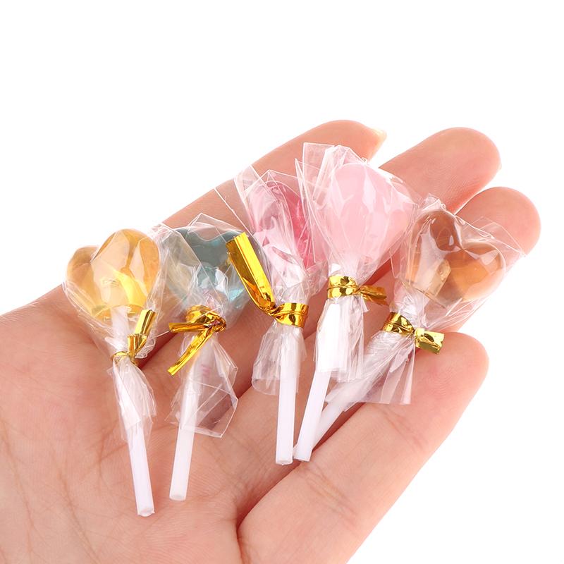 1/12 Dollhouse Simulation Heart Lollipop Dollhouse Miniature Candy Ornament Dolls House Food Accessories Pretend Play Toys