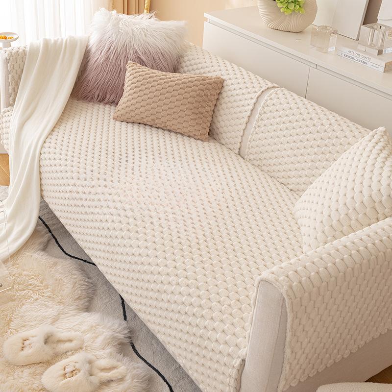 Sofa Cushion Winter Plush Non-Slip Cushion Cat Petting Pure Color Simple Modern Sofa Cover Slipcover