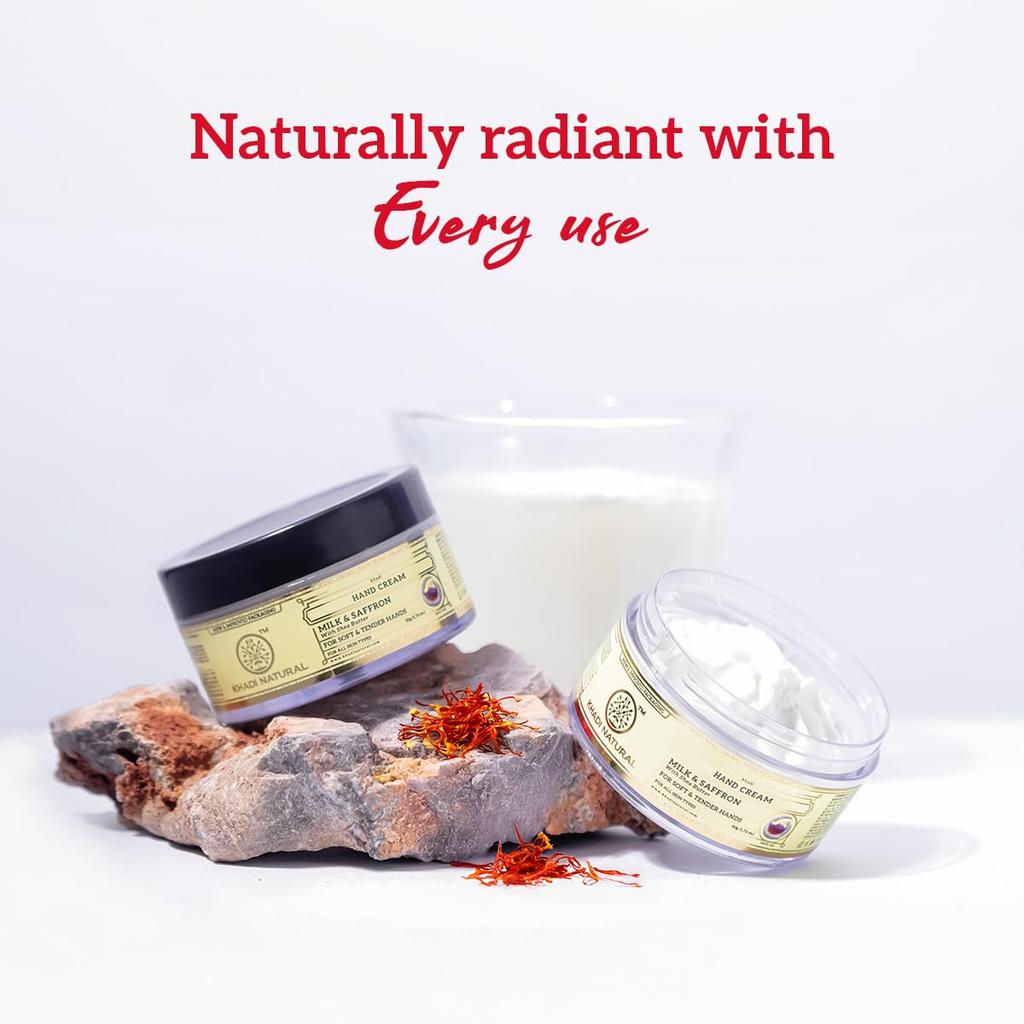 Khadi Natural Milk & Saffron Hand Cream 100Gm Pack Moisturizing Soft Hydrating Skin Care