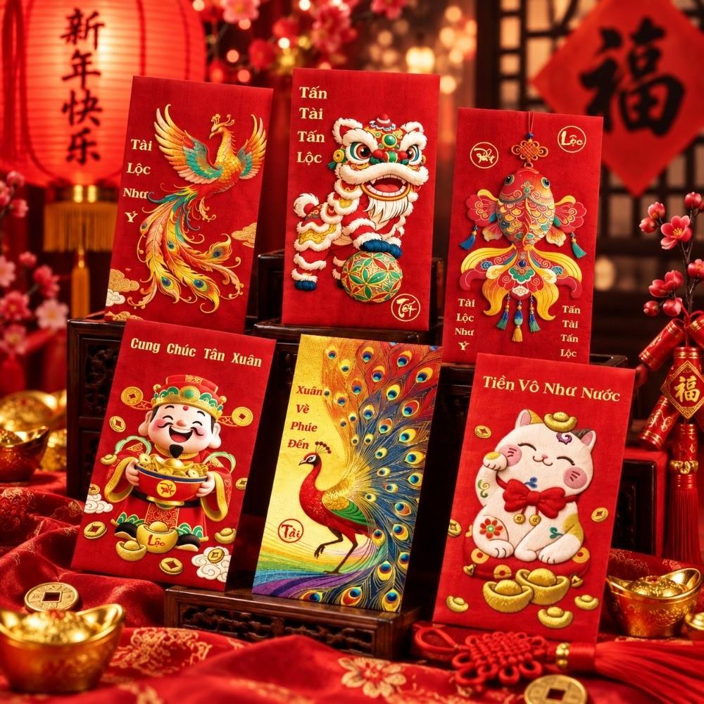 6PCS/Set Gold Foil Design Red Envelopes Lucky Cash Gift Envelopes  Year of The Sheep