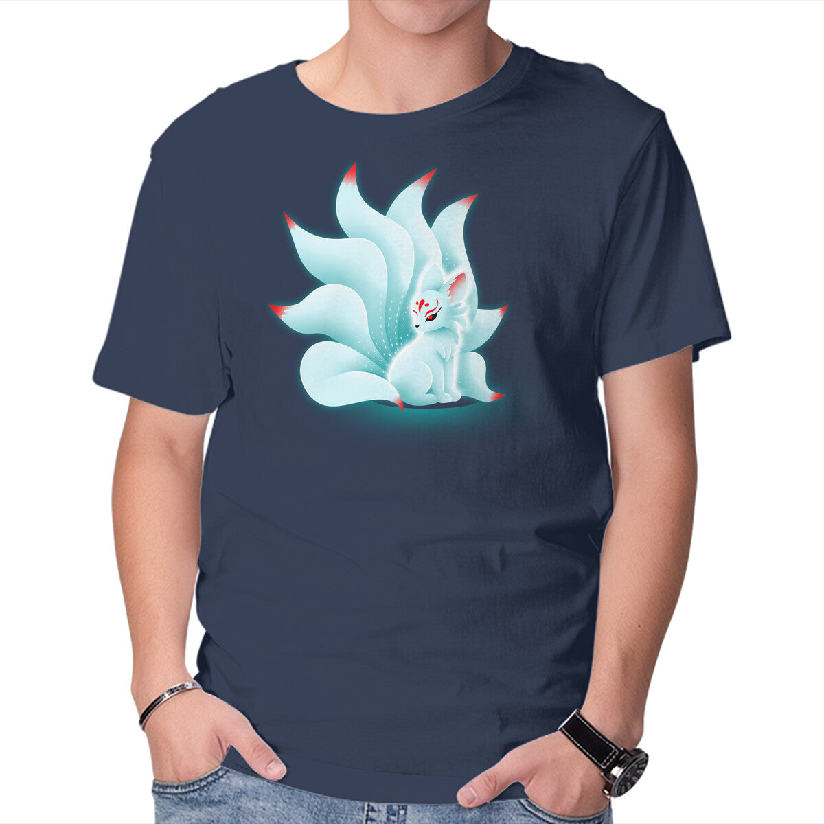 Unisex Crew Neck T-Shirt Cute Kitsune Graphic Short Sleeve Casual Tee XS