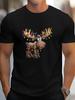 UnisexS Plus Size Christmas Moose TShirt Featuring Lights Fun Cartoon Design Short Sleeve Tee for Big Tall