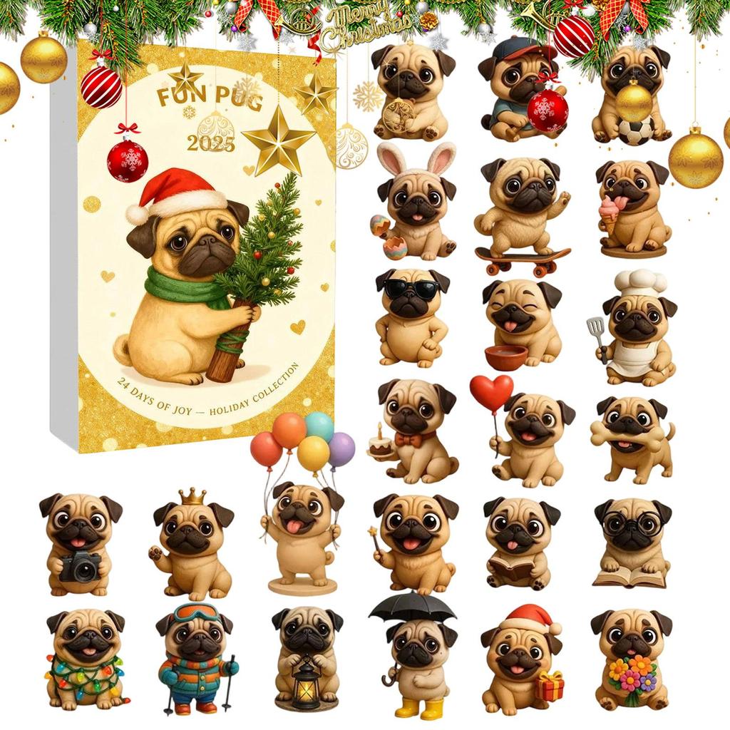 Countdown Calendar Toys 2D Flat Dog Pendant Keepsake 24 Days Countdown Calendar for Christmas for Kids Daughter Granddaughter